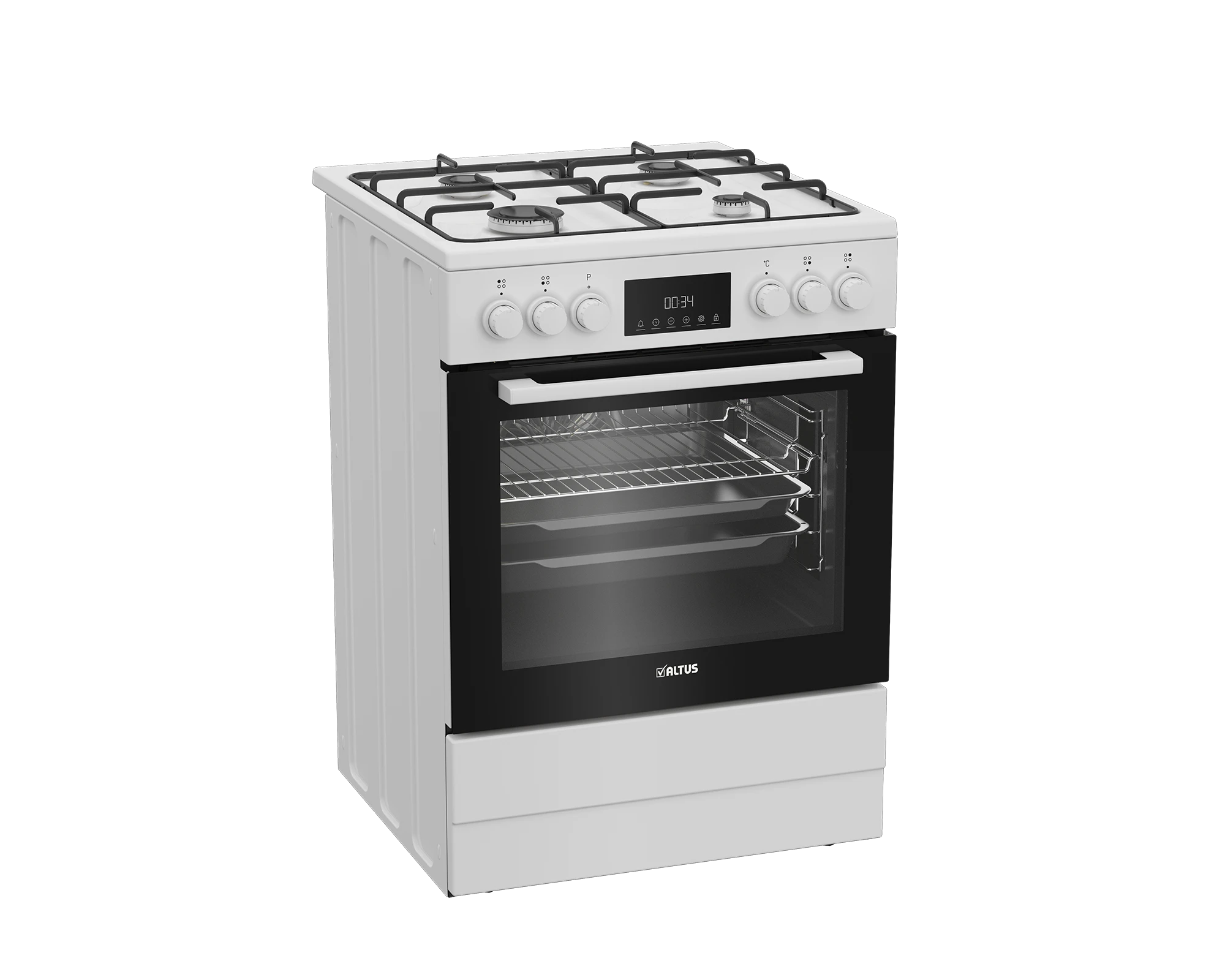 Altus AL 5756 GTD 72 L Tam Boy Fırın 6 Pişirme Fonksiyonu 4 Gözlü NG Ocak Entegre Saat Beyaz