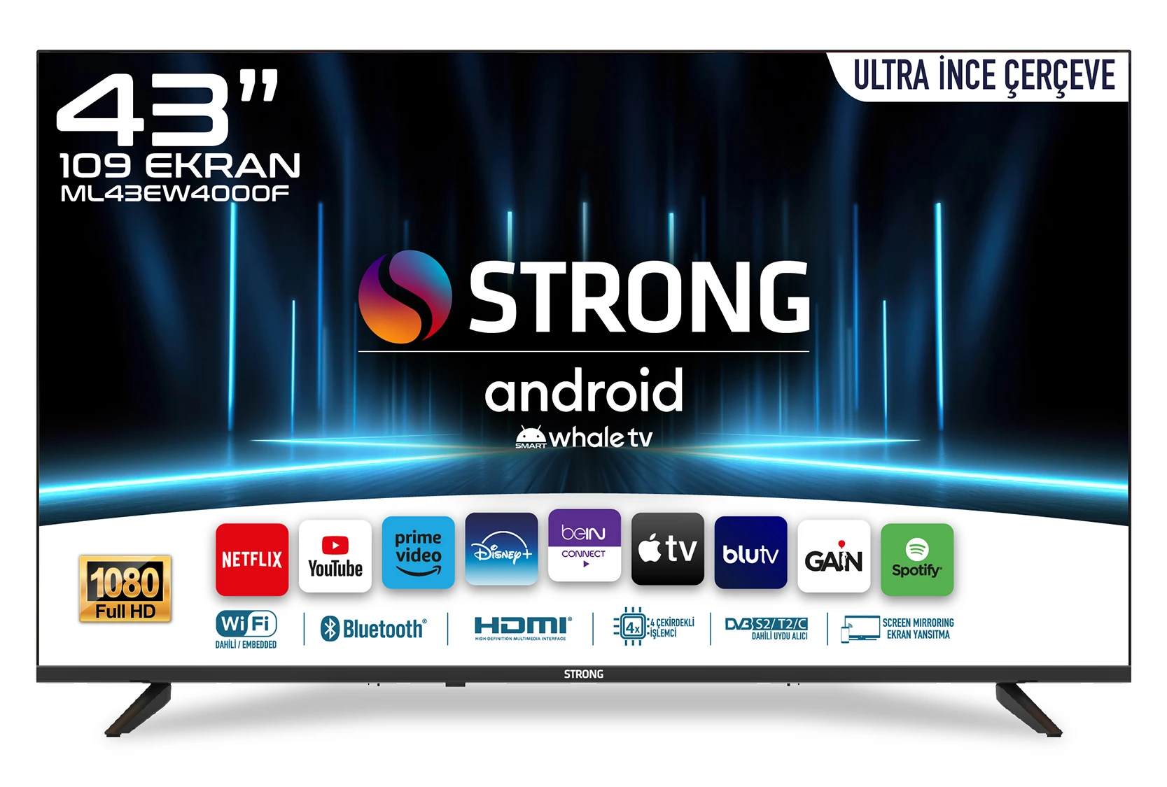 STRONG ML43EW4000F 43'' 109cm Ekran FRAMELESS Full HD Whale TV LED - Teknokal