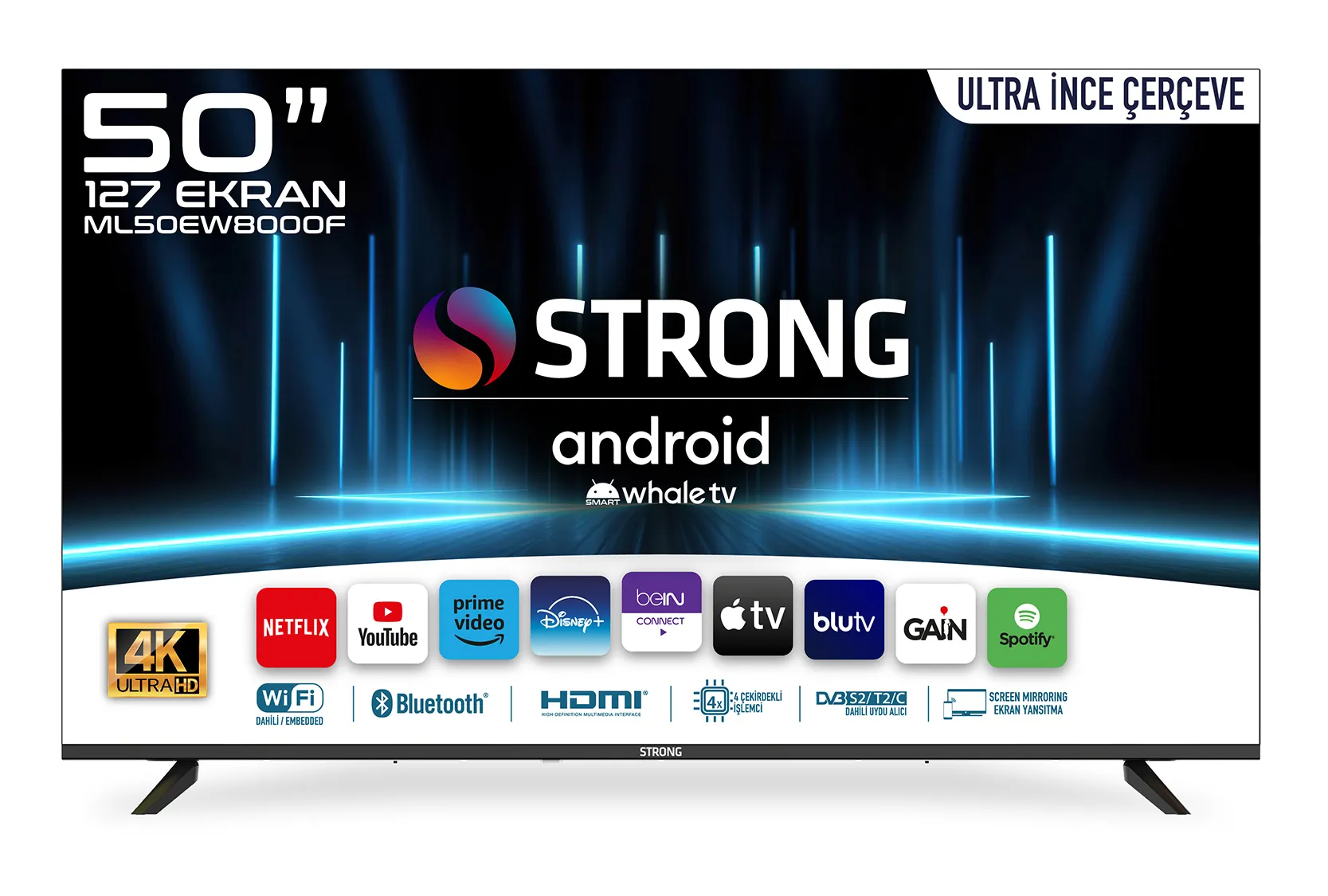 STRONG ML50EW8000F 50'' 127cm Ekran FRAMELESS 4K Ultra HD Whale TV LED - Teknokal