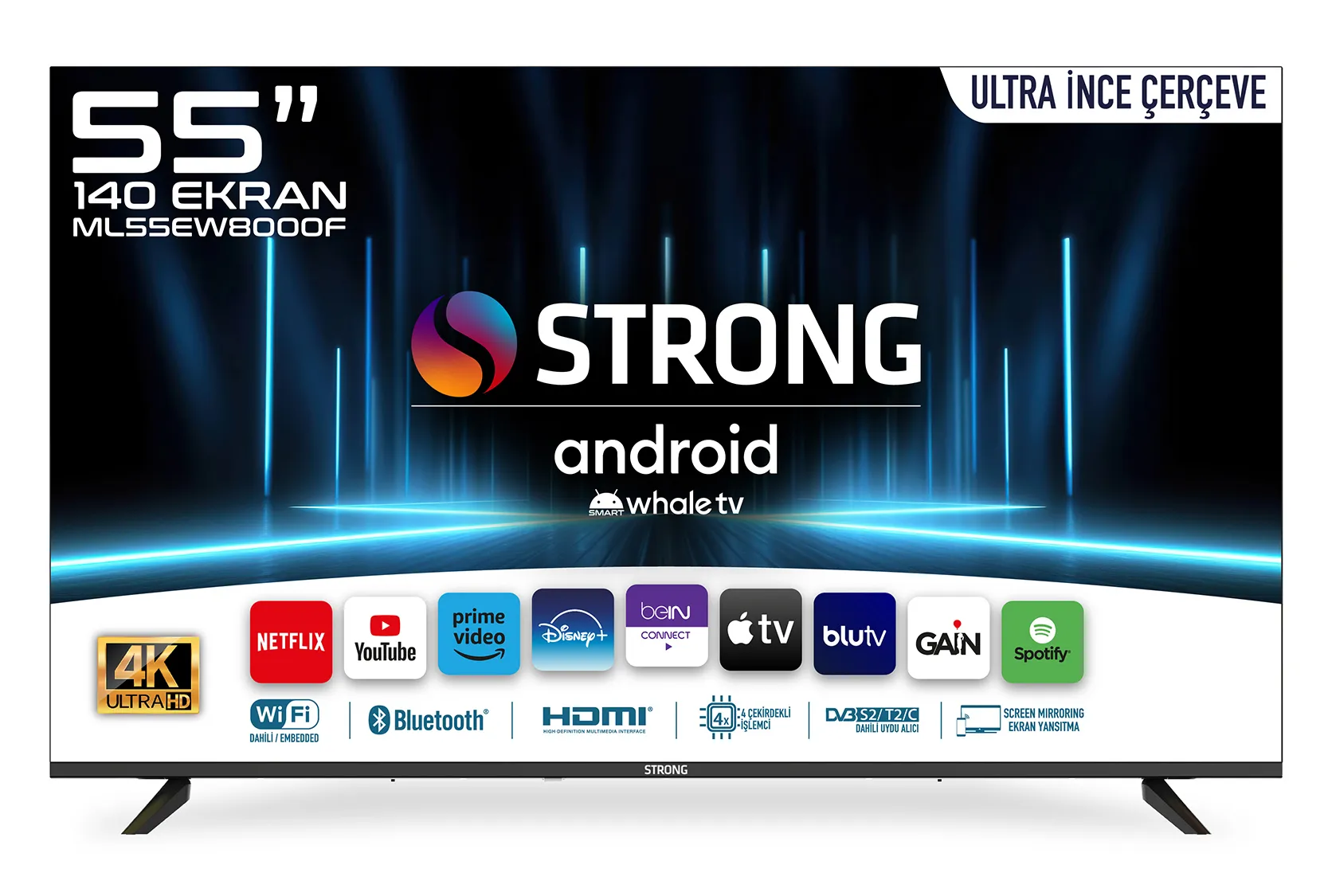 STRONG ML55EW8000F 55'' 140cm Ekran FRAMELESS 4K Ultra HD Whale TV LED - Teknokal