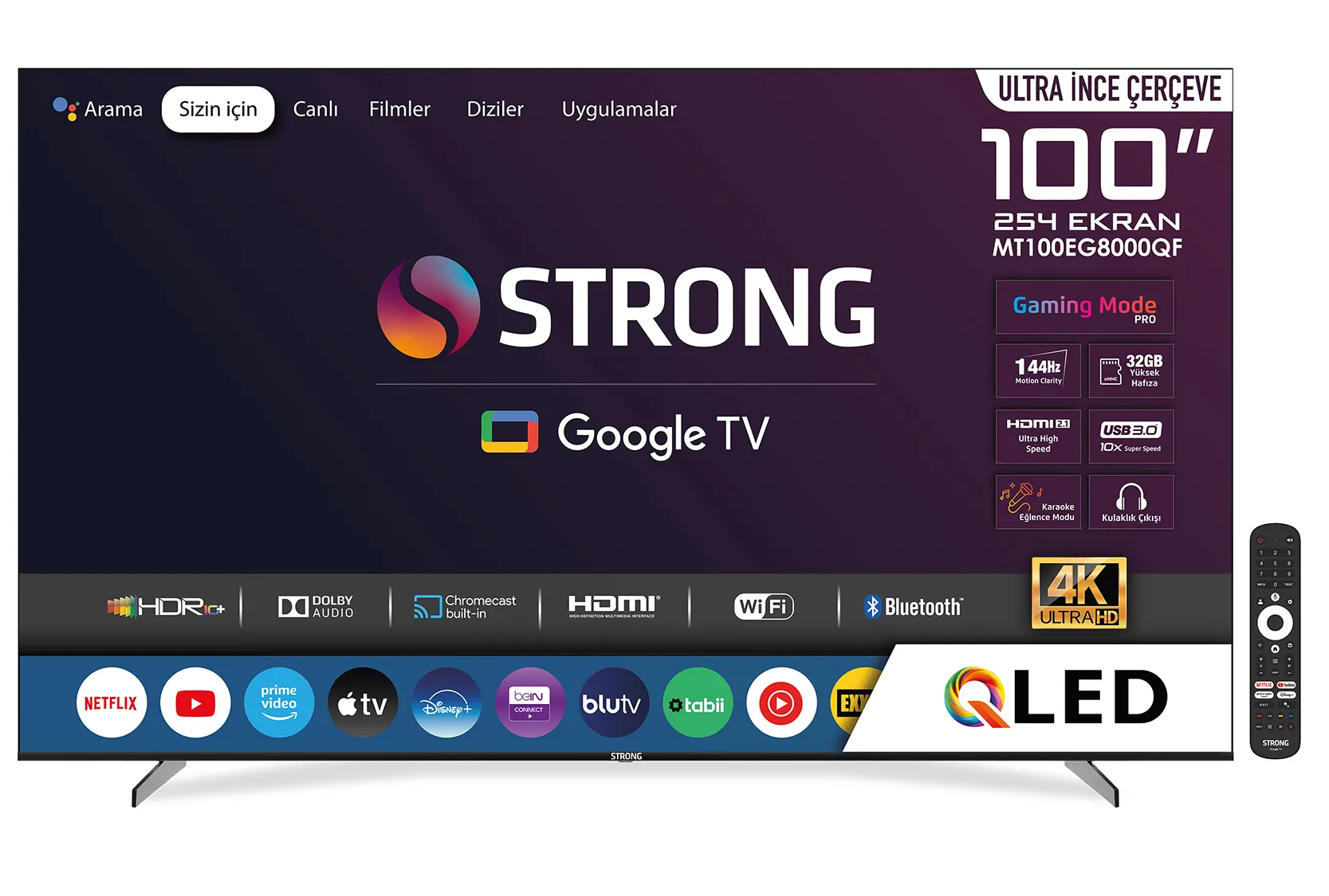 STRONG MT100EG8000QF 100'' 254cm Ekran FRAMELESS QLED 4K Ultra HD Google TV - Teknokal