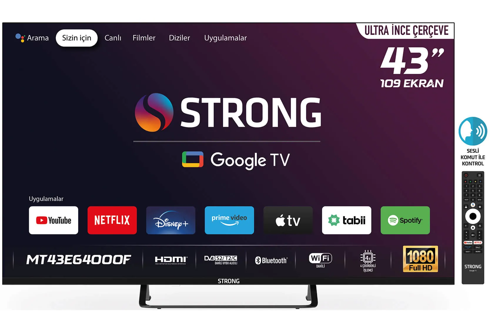 STRONG MT43EG4000F 43'' 109cm Ekran FRAMELESS Full HD Google TV - Teknokal