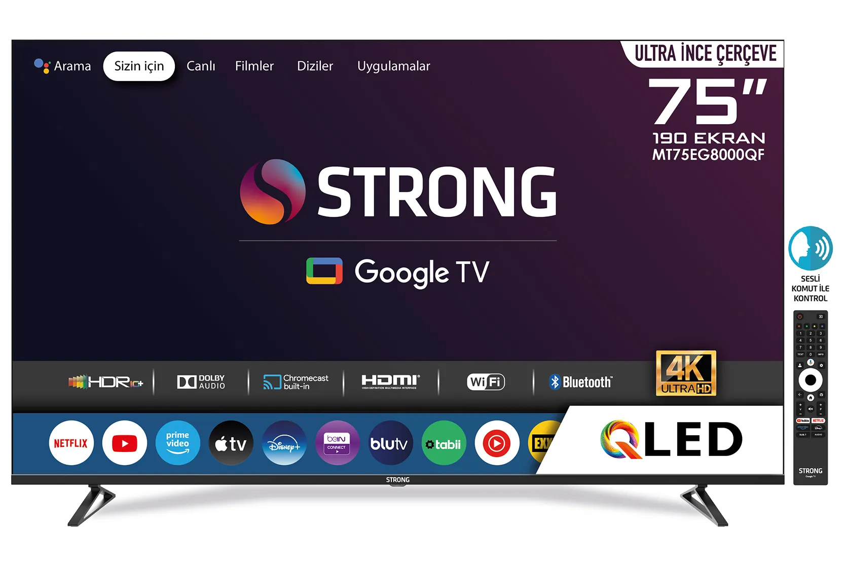 STRONG MT75EG8000QF 75'' 190cm Ekran FRAMELESS QLED 4K Ultra HD Google TV - Teknokal
